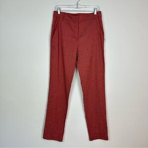 Lillith Straight Leg Flat Button Front Linen Blend Stretch Red Trousers M